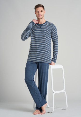 Pigiama lungo a righe in cotone biologico di colore blu denim - Natural Dye  | SCHIESSER