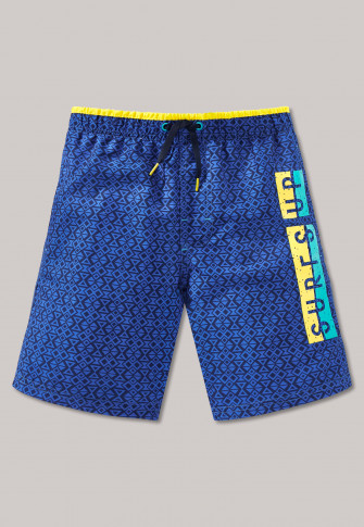 blue and yellow swim trunks