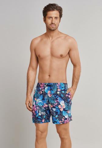 patterned swim trunks