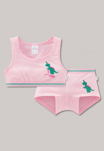 2 Piece Underwear Set Bustier Boyshorts Dinosaur Pink She Rex