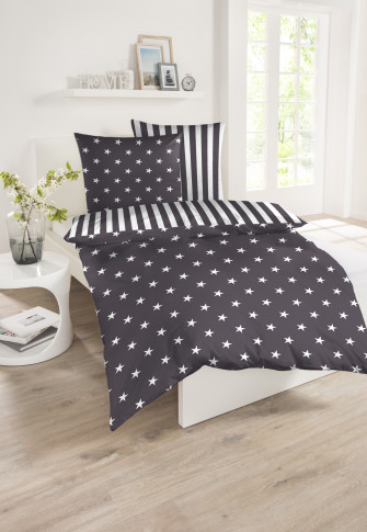 Reversible Bed Linen Two Piece Set Mako, Grey And White Star Single Bedding