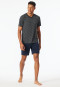 Schlafanzug kurz Modal V-Ausschnitt Streifen navy - Long Life Soft