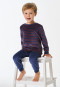 Schlafanzug lang Velour Bündchen Streifen dunkelblau - Boys World