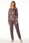 Schlafanzug lang Bündchen Blumen mauve - Comfort Nightwear
