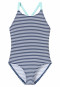 Swimsuit knitwear recycled SPF40+ stripes white&stripes - aqua