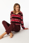 Pyjama lang velours gestreept wijnrood - Comfort Nightwear