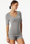 Shirt kurzarm V-Ausschnitt grau-meliert - Premium Warming