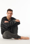 Schlafanzug lang Frottee Bündchen Ringel dunkelgrau meliert - Casual Nightwear