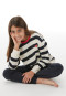 Pyjama long à poignets en bords-côtes, rayures et curs, bleu marine - Nightwear