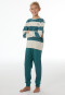 Schlafanzug lang Interlock Bündchen Ringel tiefseegrün - Nightwear