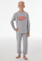Pyjama long en molleton, poignets en bords-côtes, gris chiné - Nightwear