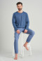 Lange broek van geweven stof, boordjes en strepen blauw - Mix + Relax