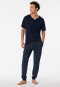Long jersey lounge pants drawstring dark blue-light blue check -Mix & Relax Cotton