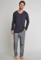 Loungehose lang Webware Fischgrat dunkelgrau gemustert - Mix & Relax