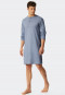 Chemise de nuit manches longues coton bio col Serafino rayé bleu-blanc - Fashion Nightwear