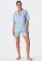 Pajamas short cotton woven satin button placket piping light blue - selected! premium inspiration