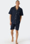 Pyjama kort geweven satijnen knoopsluiting biezen donkerblauw - Cotton Satin