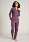 Pajamas long interlock piping shirt collar floral print mauve - Simplicity