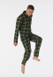 Pajamas long woven fabric organic cotton button placket check dark green - Warming Nightwear