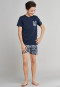 Pyjama court jersey encolure en V bleu nuit motif - City Wanderer