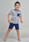 Pyjama court Organic cotton avec singes et voitures de course gris chiné/bleu foncé - Boys World