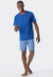 Pyjama kort biologisch katoen knoopsluiting visgraatpatroon aqua - Fashion Nightwear