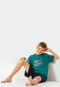 Pigiama corto in cotone biologico con motivo onde, colore verde scuro - Ocean Flow