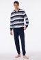 Pyjama lange blokstrepen manchetten donkerblauw - Dark Sapphire