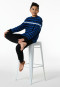 Schlafanzug lang Frottee Bündchen indigo geringelt - Nightwear
