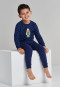 Pyjama long en tissuy éponge à bords-côtes, motif étoiles et robot, bleu nuit - Boys World