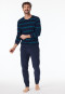 Pajamas long terry towelling cuffs stripes petroleum - Casual Nightwear