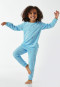 Lange pyjama badstof biologisch katoen manchetten edelstenen aqua - Girls World