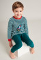 Schlafanzug lang Frottee Organic Cotton Bündchen Ringel Rakete dunkelgrün - Boys World