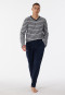 Pajamas long terry cloth V-neck stripes heather gray - Warming Nightwear