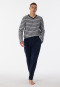Schlafanzug lang Frottee V-Ausschnitt Streifen grau-meliert - Warming Nightwear