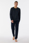 Pajamas long interlock cuffs check midnight blue - Fine Interlock