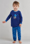 Pyjama long en interlock à bords-côtes avec rayures et requin pirate bleu foncé - Capt'n Sharky