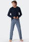 Pyjama long interlock patte de boutonnage bleu air imprimé - Fine Interlock