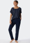 Pigiama lungo oversize in modal con maglia a maniche corte, a righe di colore blu scuro - Modern Nightwear