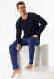 Pigiama lungo in modal con scollo a V e motivo a righe, blu notte - Long Life Soft