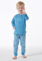 Pyjama long coton bio poignet ours rayures bleu clair - Natural Love