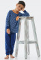 Pajamas long organic cotton cuffs breast pocket stripes blue - Natural Love