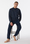 Pyjama long coton bio bords-côtes rayures bleu nuit - Comfort Nightwear