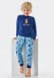 Pajamas long organic cotton cuffs teddy lettering blue - Natural Love