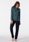 Pyjama lang biologisch katoen knoopsluiting bloemenprint petrol - Contemporary Nightwear