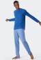 Pyjama lang biologisch katoen knoopsluiting visgraatpatroon aqua - Fashion Nightwear