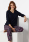 Pajamas long organic cotton button placket midnight blue - Comfort Nightwear