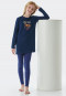 Pigiama lungo in cotone biologico con motivo ispirato al mondo equestre, blu scuro - Horse World