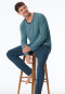 Schlafanzug lang Streifen jeansblau - Long Life Soft