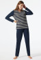 Pajamas long V-neck Breton stripes dark blue - Essential Stripes